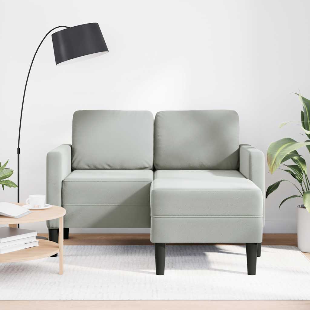 2-personers sofa med chaiselong L-formet 125 cm fløjl lysegrå
