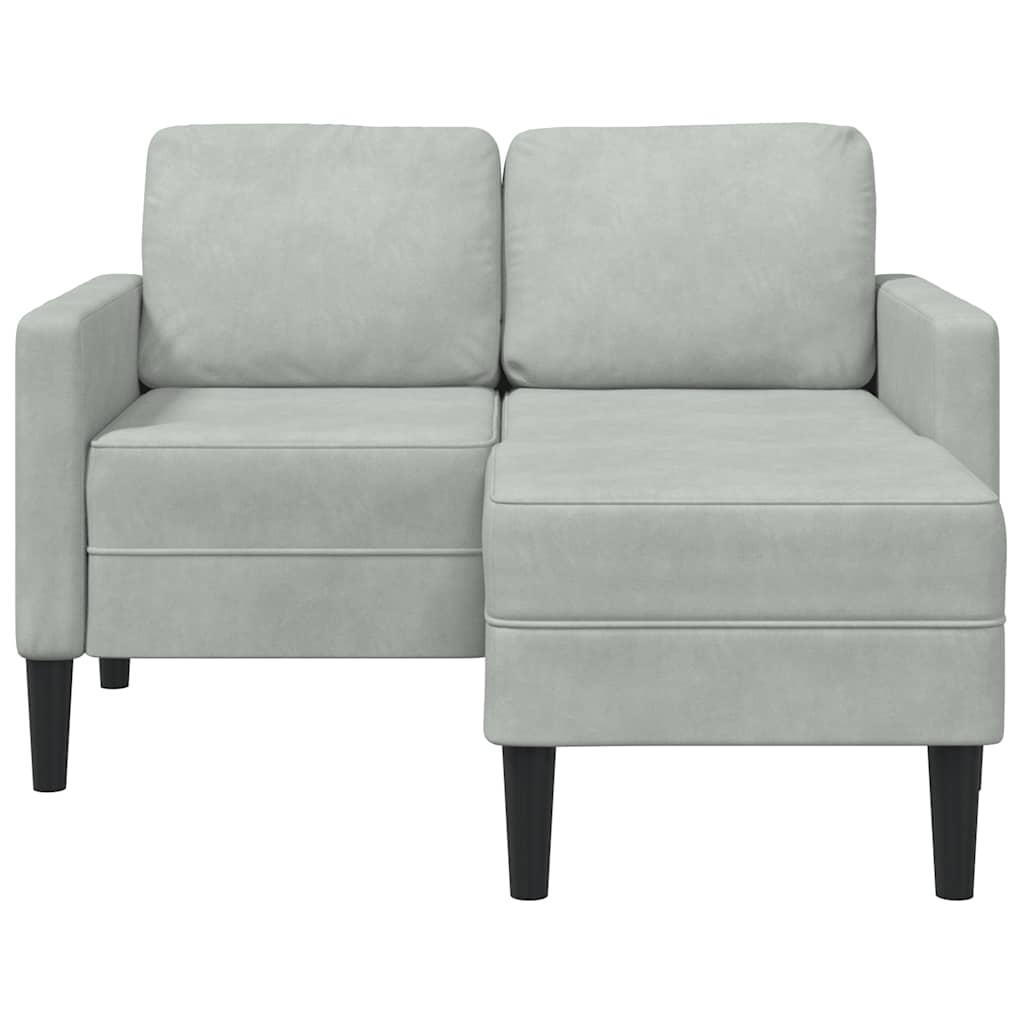 2-personers sofa med chaiselong L-formet 125 cm fløjl lysegrå