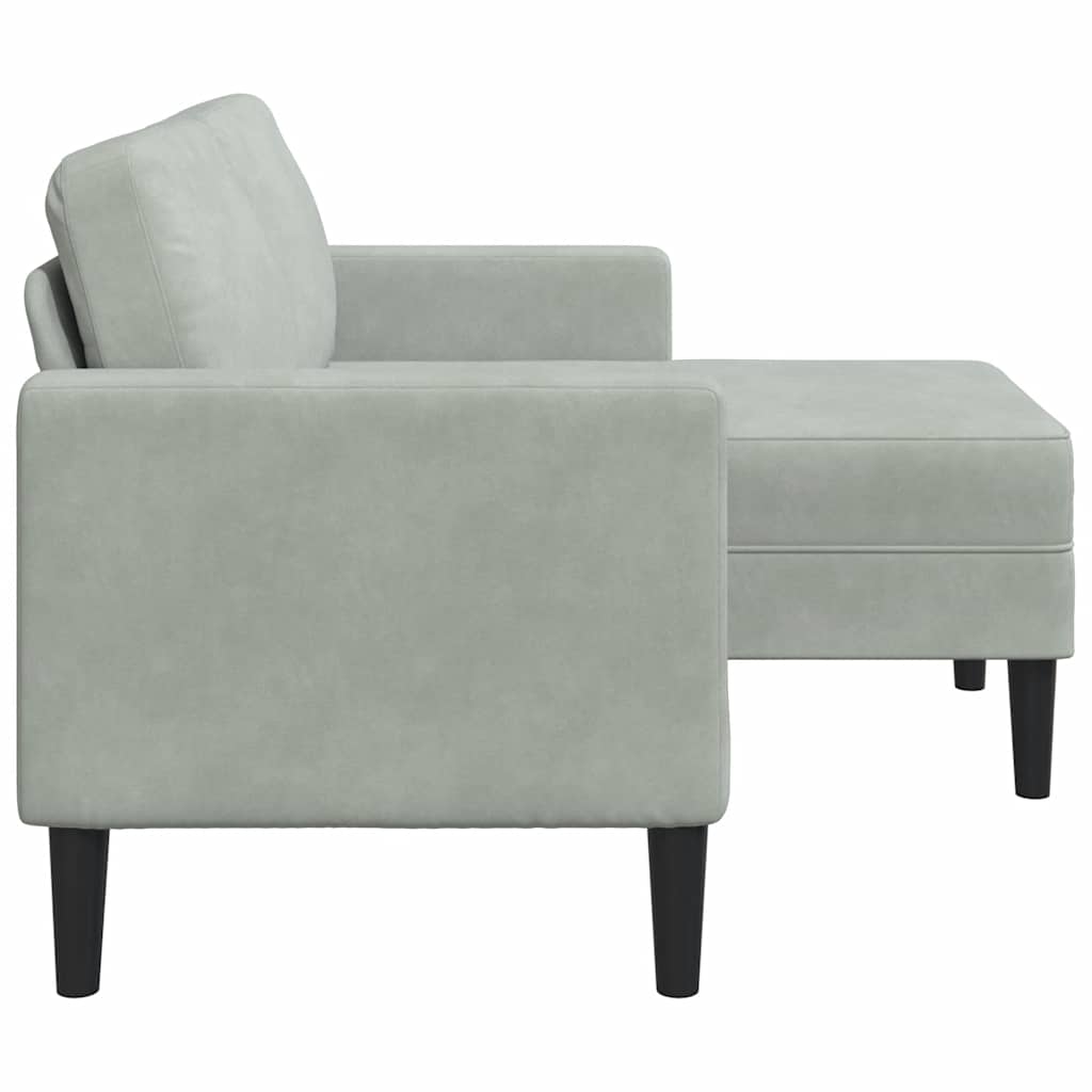 2-personers sofa med chaiselong L-formet 125 cm fløjl lysegrå