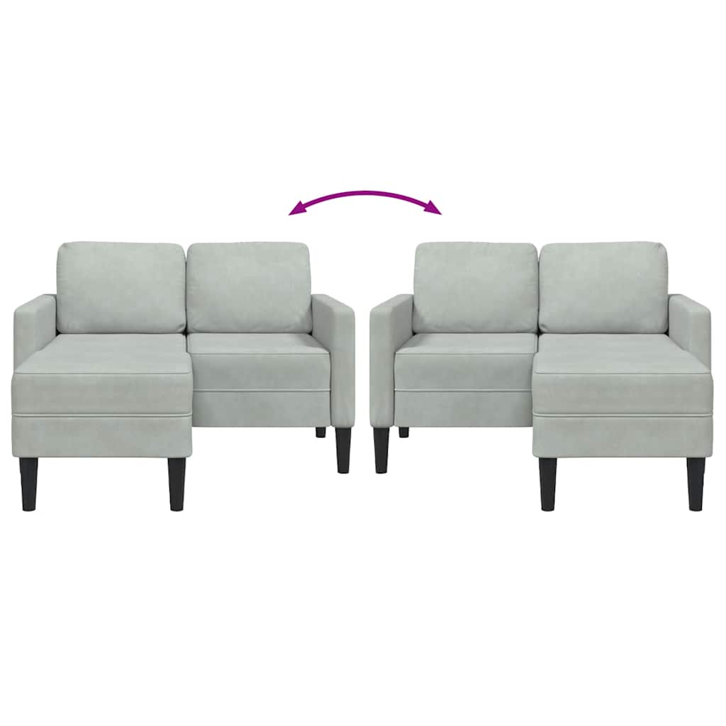 2-personers sofa med chaiselong L-formet 125 cm fløjl lysegrå