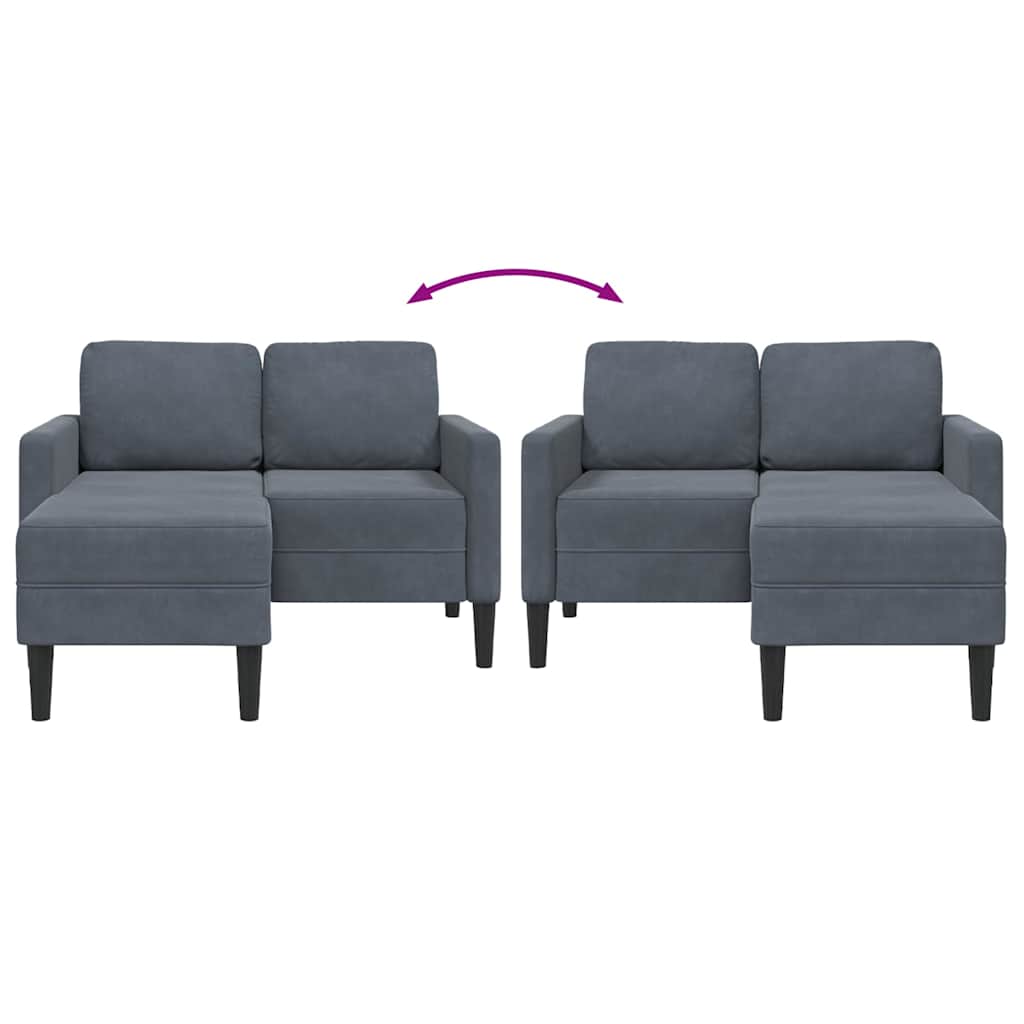 2-personers sofa med chaiselong L-formet 125 cm fløjl mørkegrå