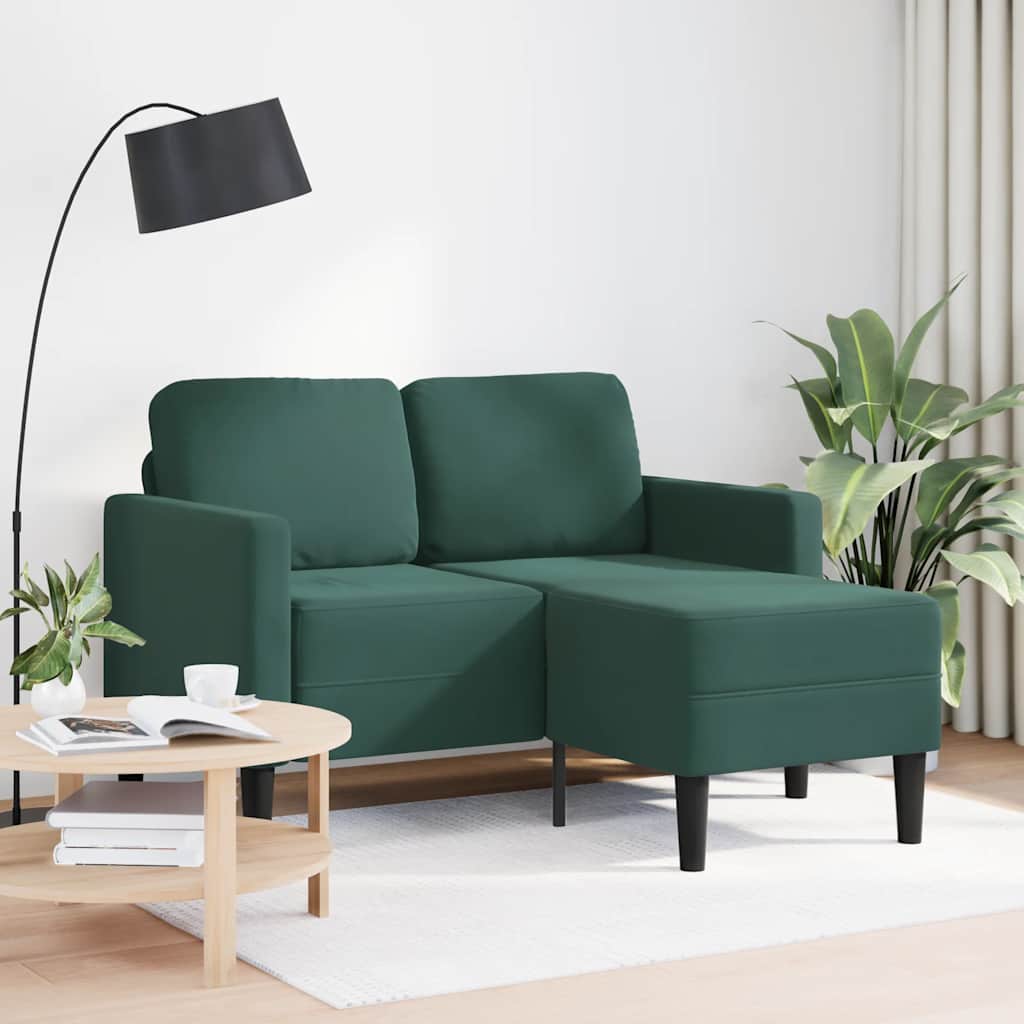 2-personers sofa med chaiselong L-formet 125 cm fløjl mørkegrøn