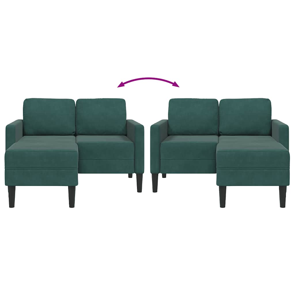 2-personers sofa med chaiselong L-formet 125 cm fløjl mørkegrøn
