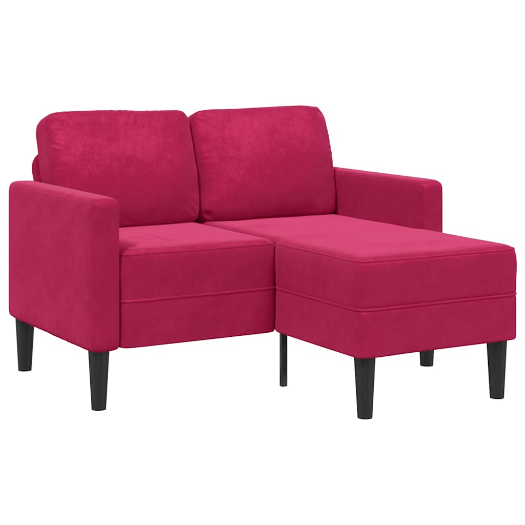 2-personers sofa med chaiselong L-formet 125 cm - fløjl, vinrød