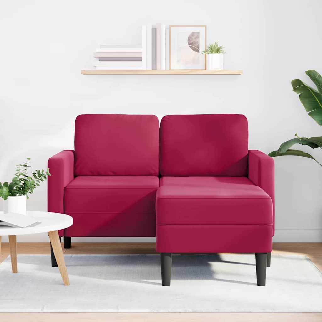 2-personers sofa med chaiselong L-formet 125 cm fløjl vinrød