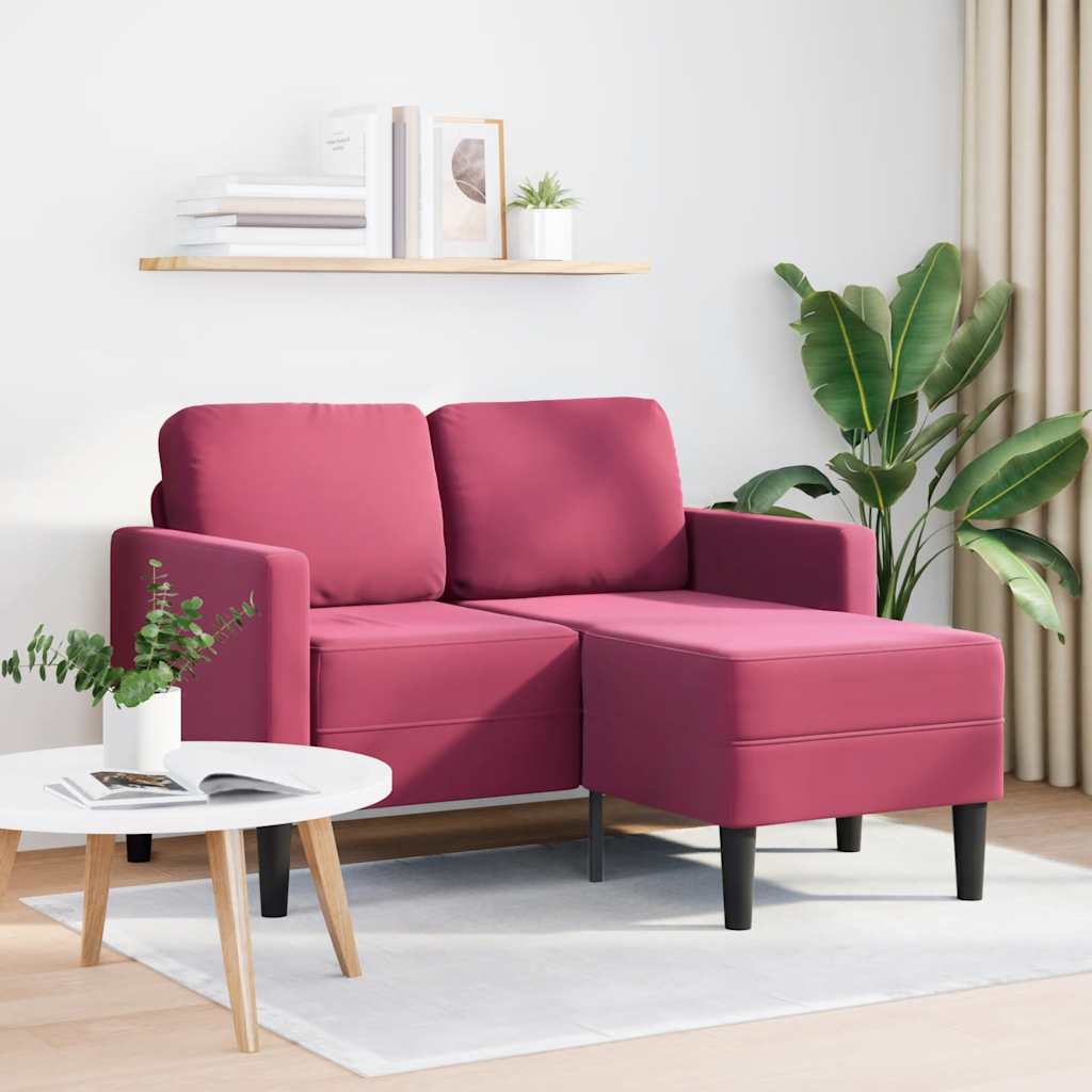 2-personers sofa med chaiselong L-formet 125 cm fløjl vinrød
