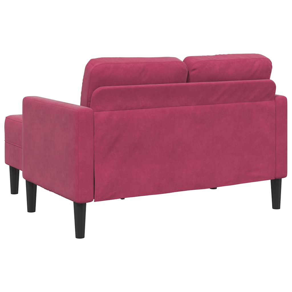 2-personers sofa med chaiselong L-formet 125 cm fløjl vinrød