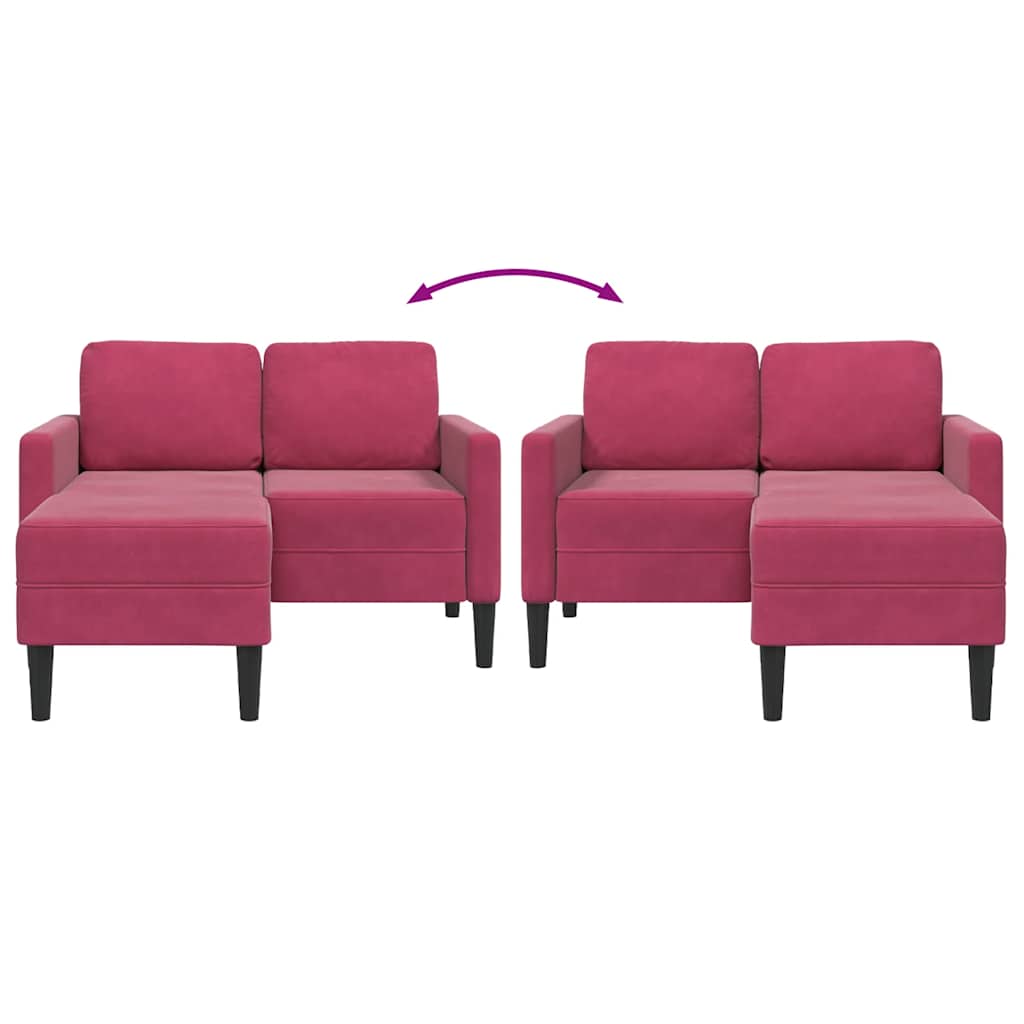 2-personers sofa med chaiselong L-formet 125 cm fløjl vinrød