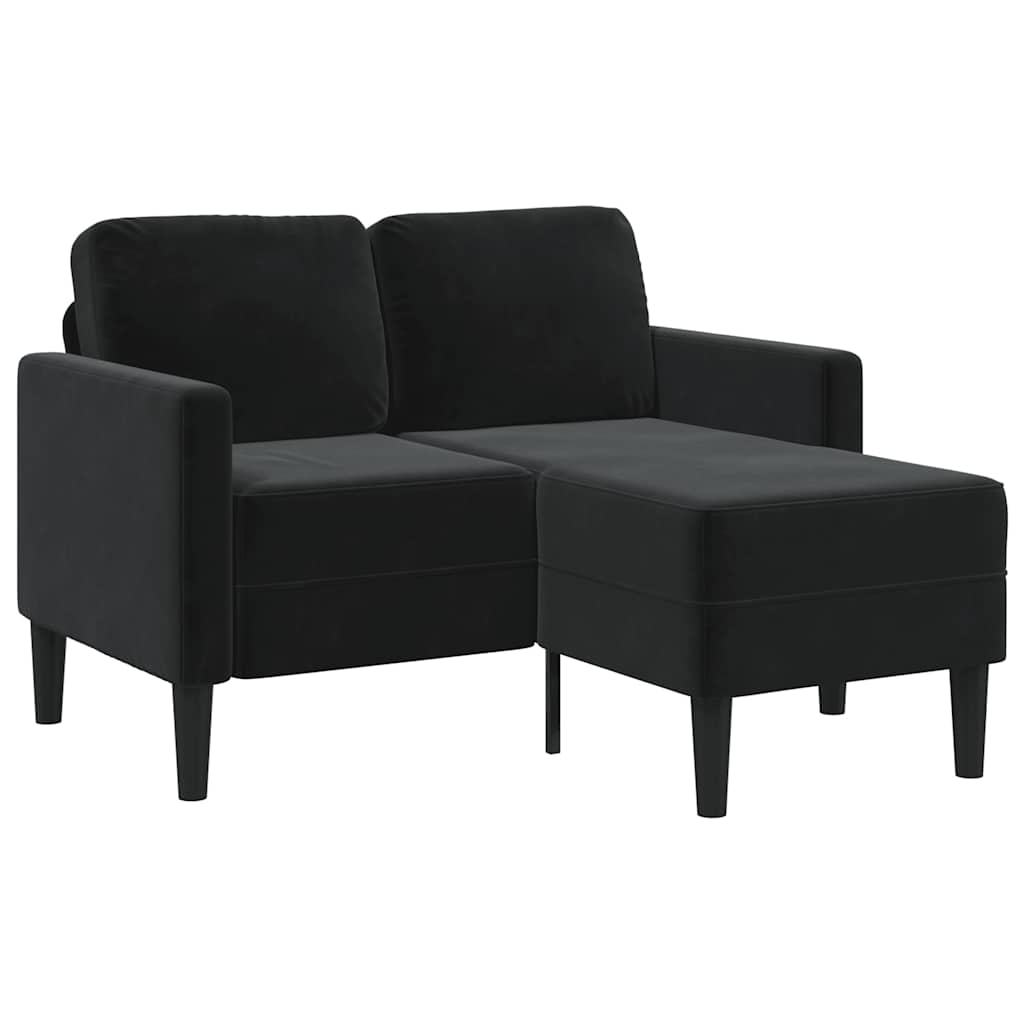 2-personers sofa med chaiselong - L-formet fløjl, sort, 125 cm