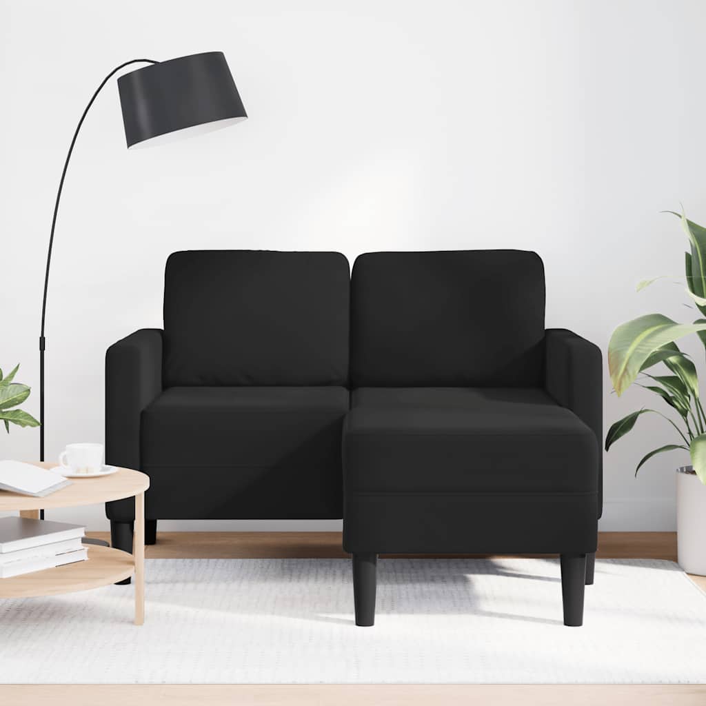 2-personers sofa med chaiselong L-formet sort 125 cm fløjl