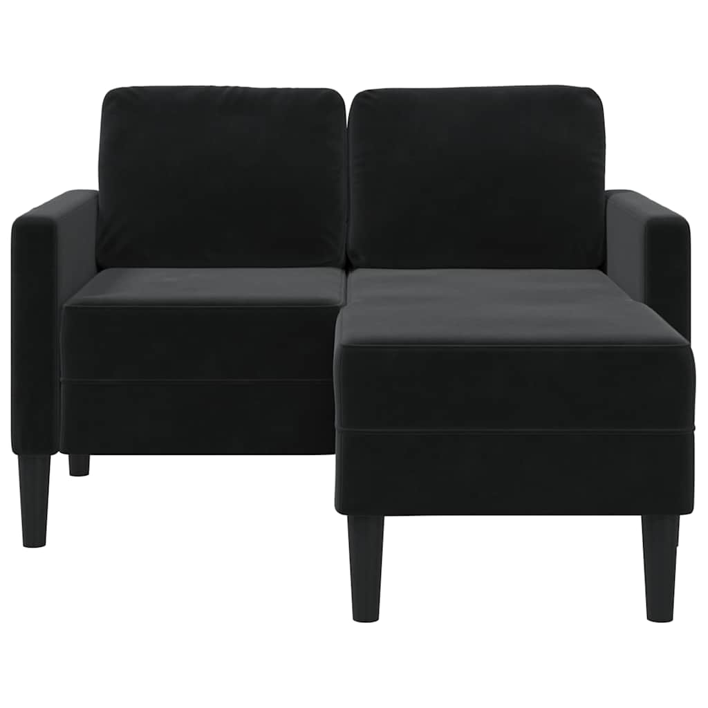 2-personers sofa med chaiselong L-formet sort 125 cm fløjl