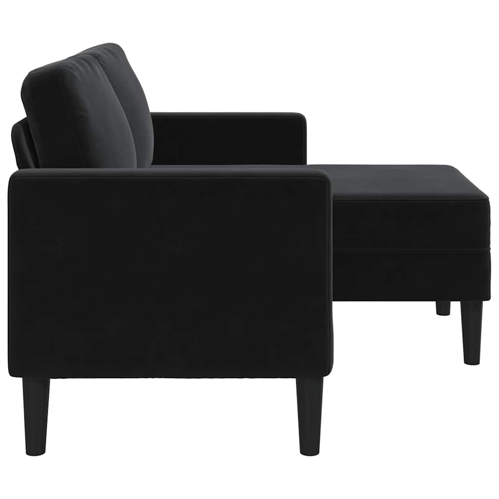 2-personers sofa med chaiselong L-formet sort 125 cm fløjl