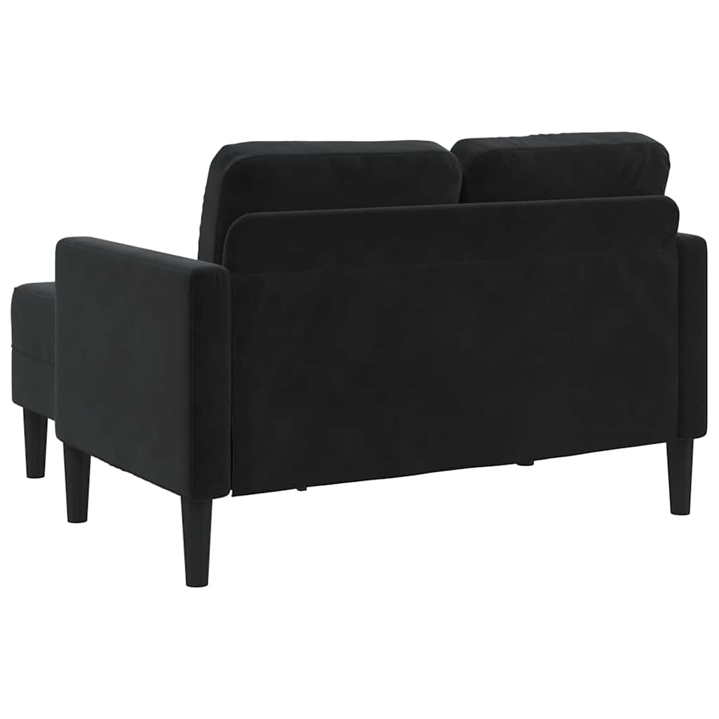 2-personers sofa med chaiselong L-formet sort 125 cm fløjl
