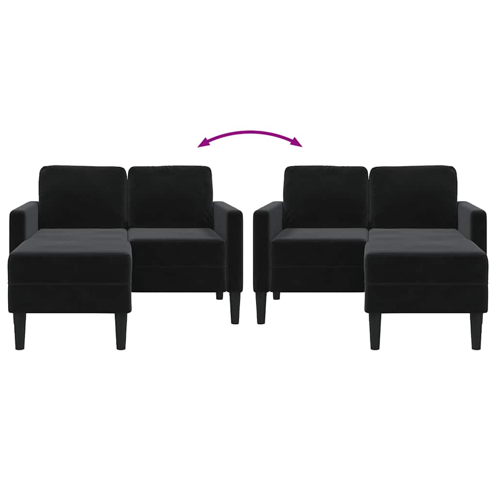 2-personers sofa med chaiselong L-formet sort 125 cm fløjl