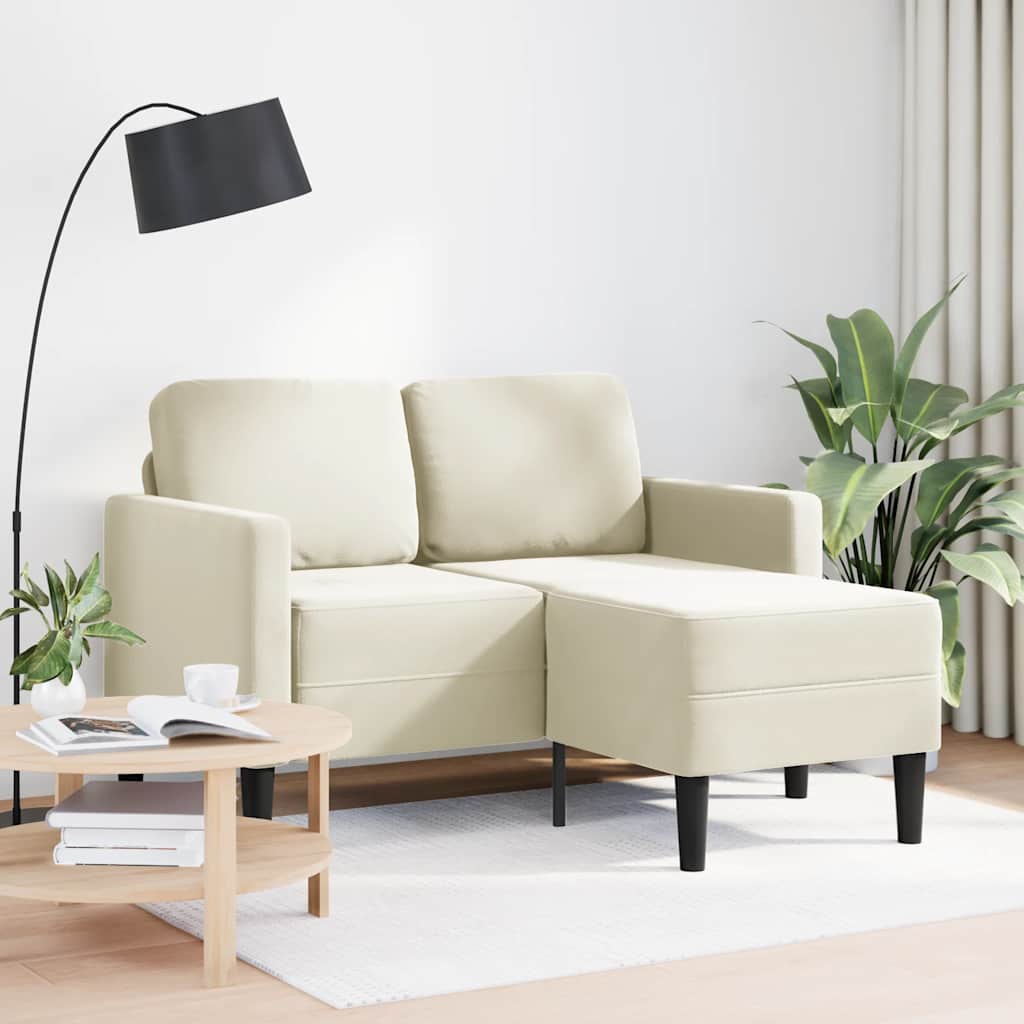 2-personers sofa med chaiselong L-formet 125 cm fløjl creme