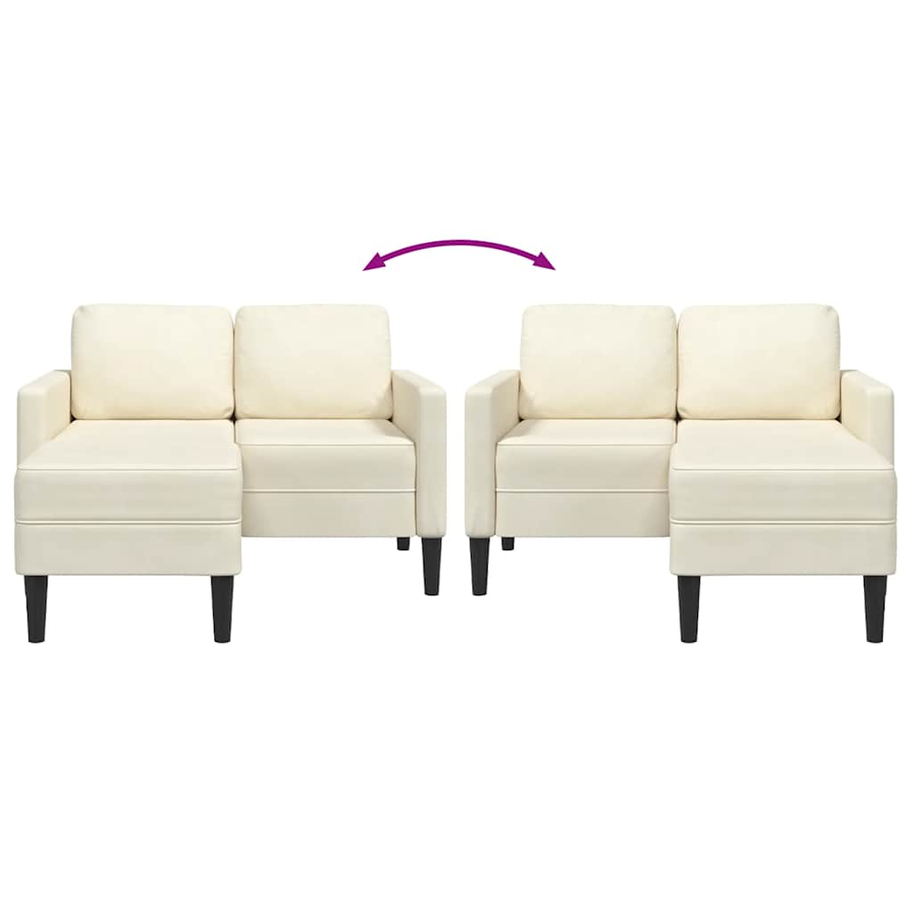 2-personers sofa med chaiselong L-formet 125 cm fløjl creme