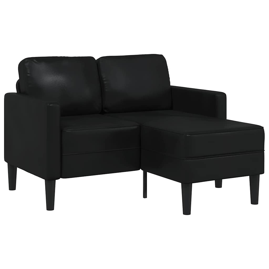 2-personers sofa med chaiselong L-formet sort 125 cm kunstlæder