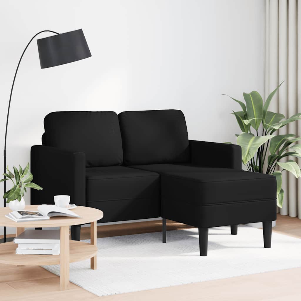 2-personers sofa med chaiselong L-formet sort 125 cm kunstlæder