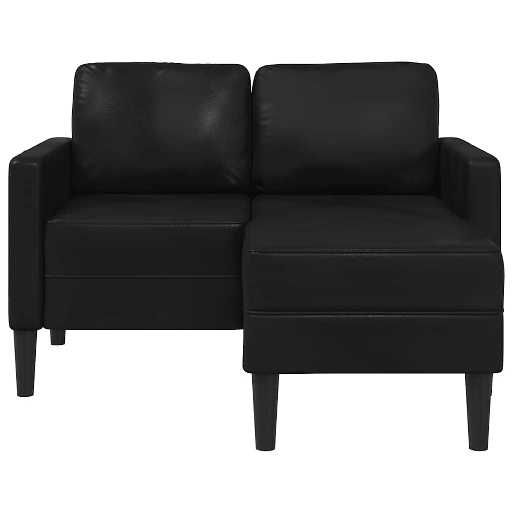 2-personers sofa med chaiselong L-formet sort 125 cm kunstlæder