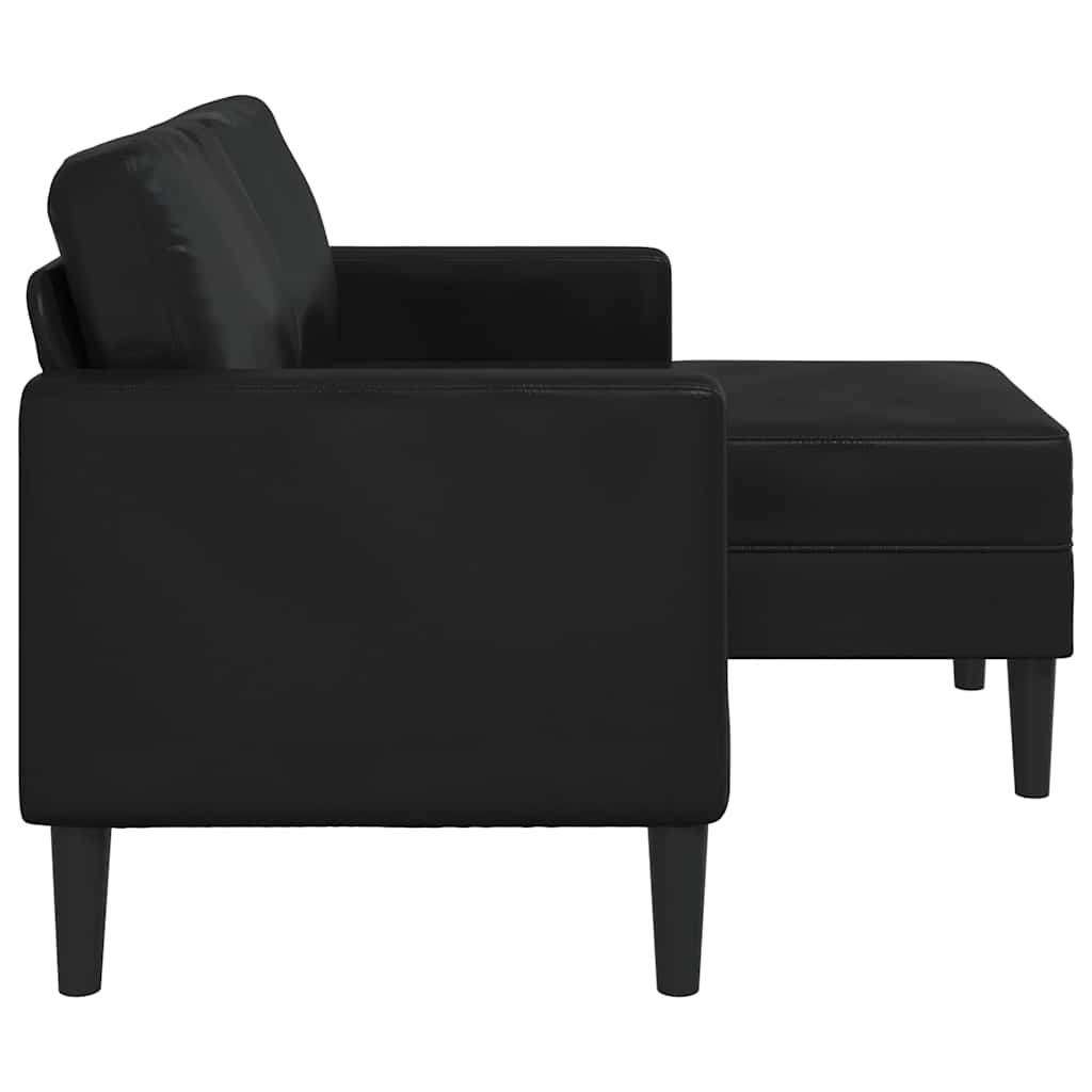 2-personers sofa med chaiselong L-formet sort 125 cm kunstlæder