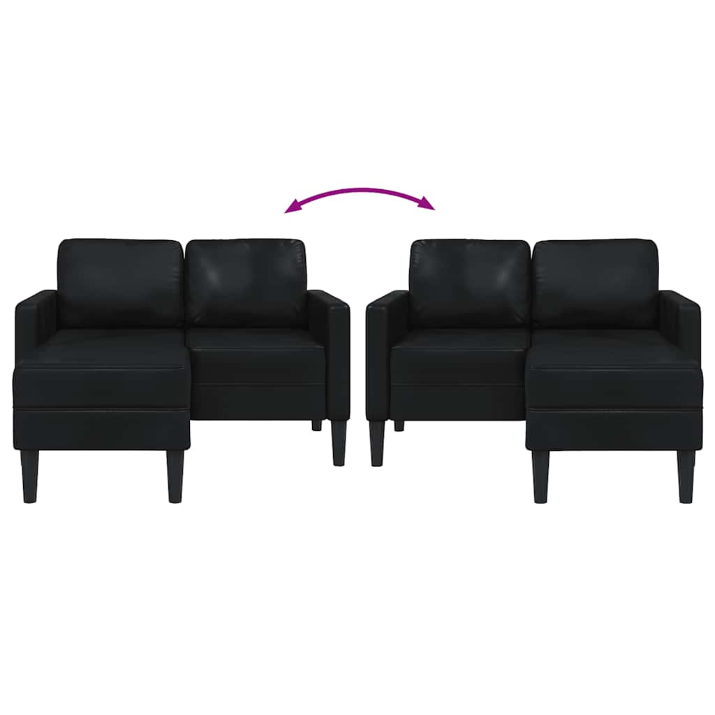 2-personers sofa med chaiselong L-formet sort 125 cm kunstlæder