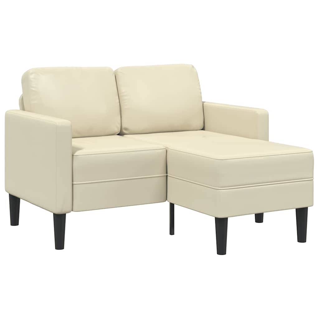 2-personers sofa med chaiselong L-formet 125cm kunstlæder creme