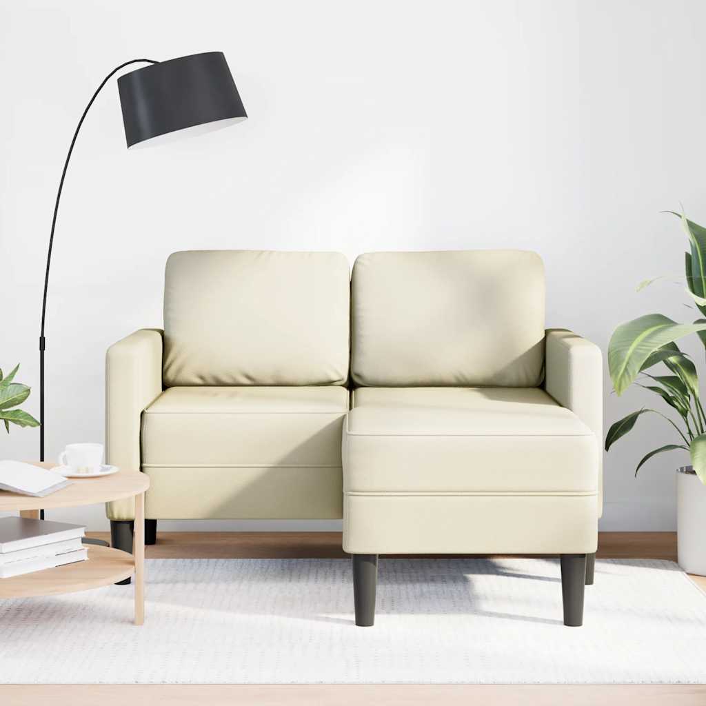 2-personers sofa med chaiselong L-formet 125cm kunstlæder creme