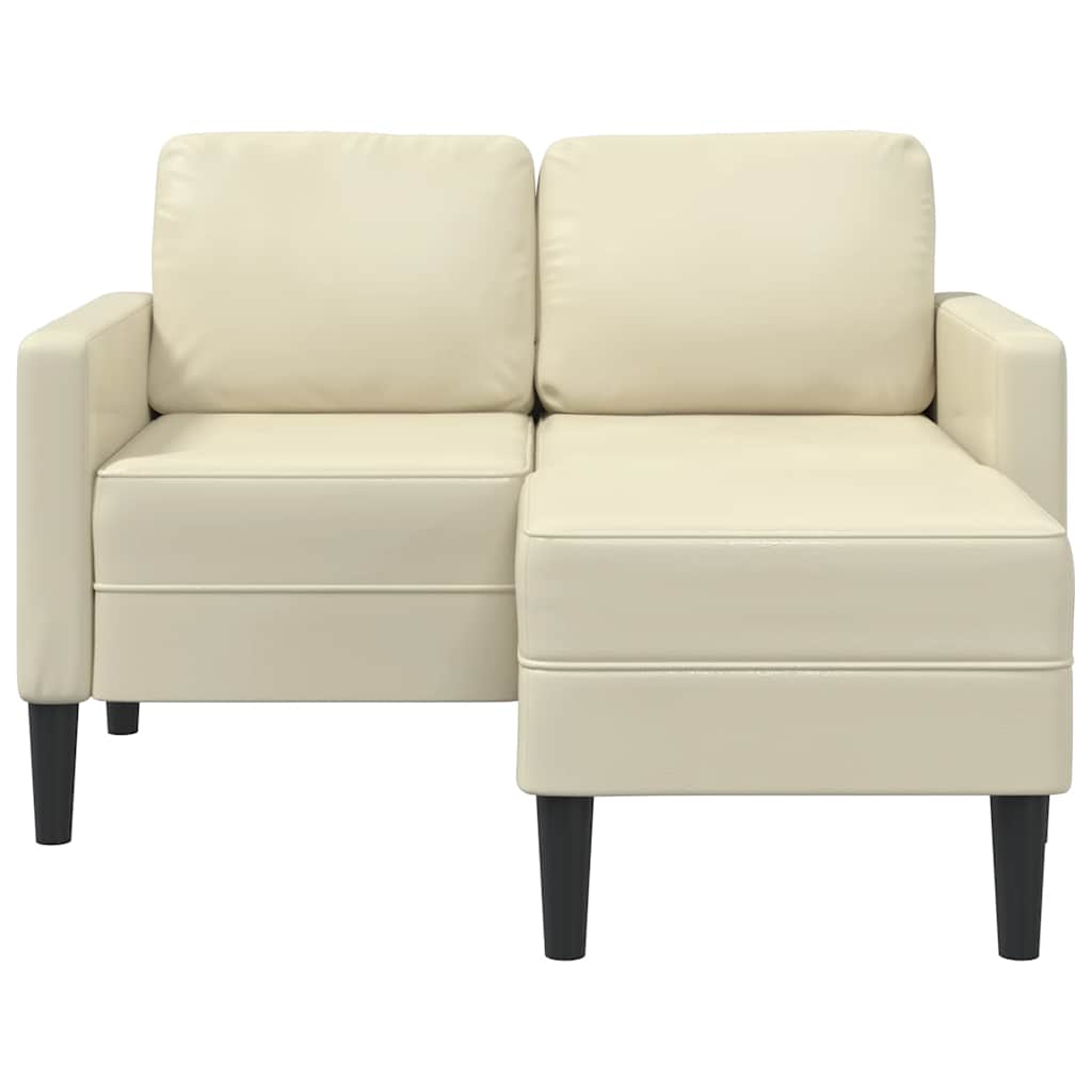 2-personers sofa med chaiselong L-formet 125cm kunstlæder creme