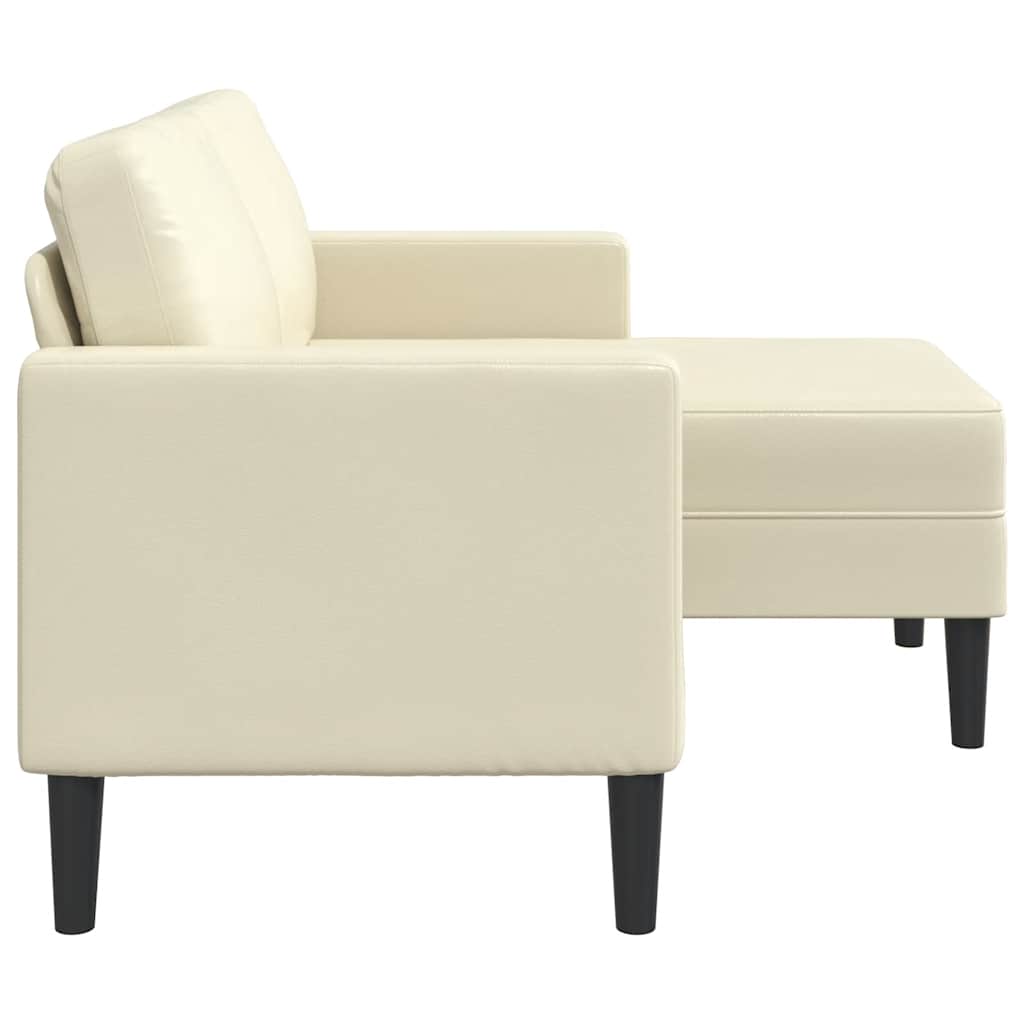 2-personers sofa med chaiselong L-formet 125cm kunstlæder creme