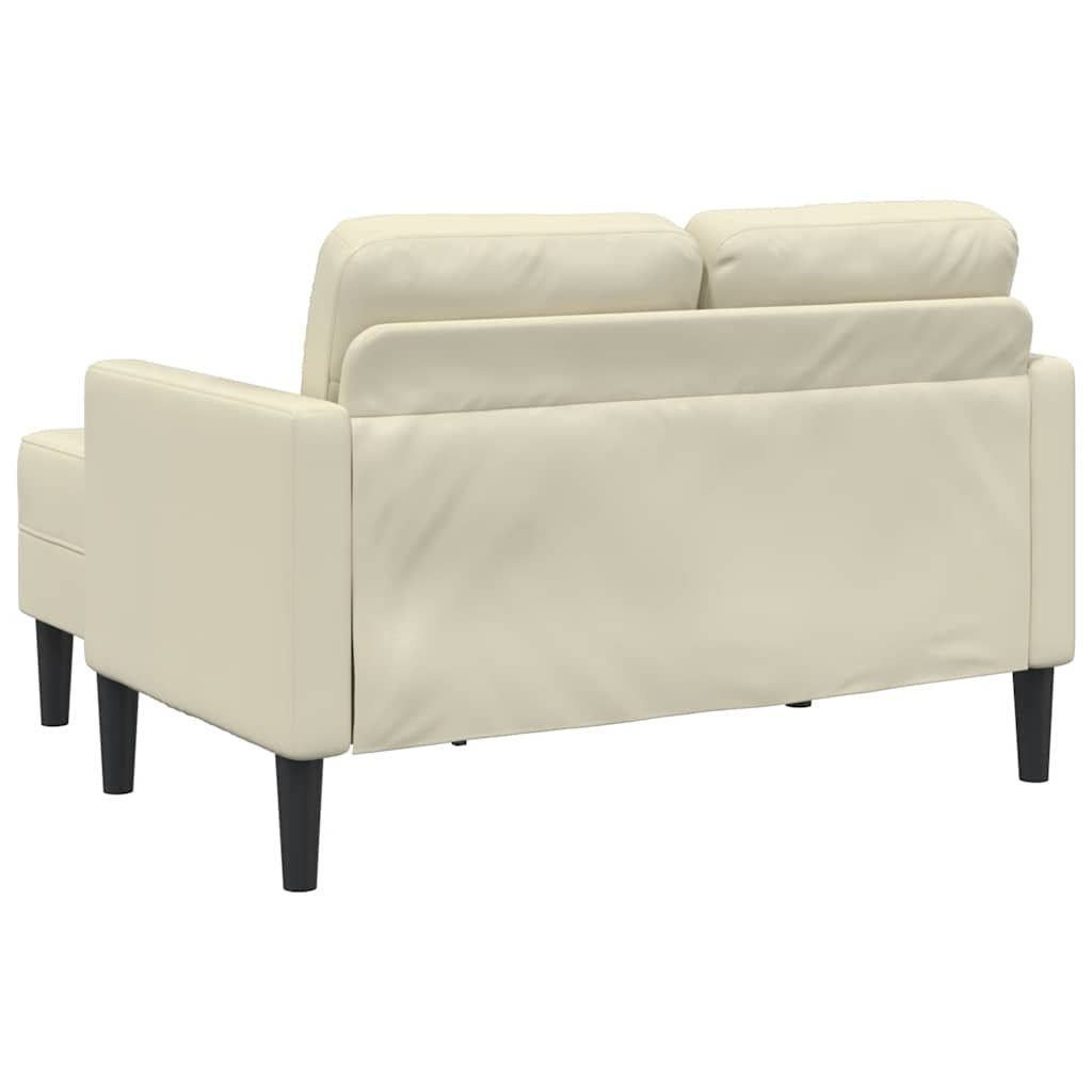 2-personers sofa med chaiselong L-formet 125cm kunstlæder creme