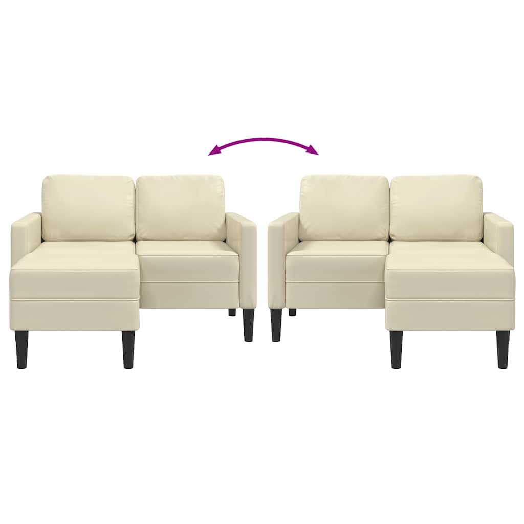 2-personers sofa med chaiselong L-formet 125cm kunstlæder creme