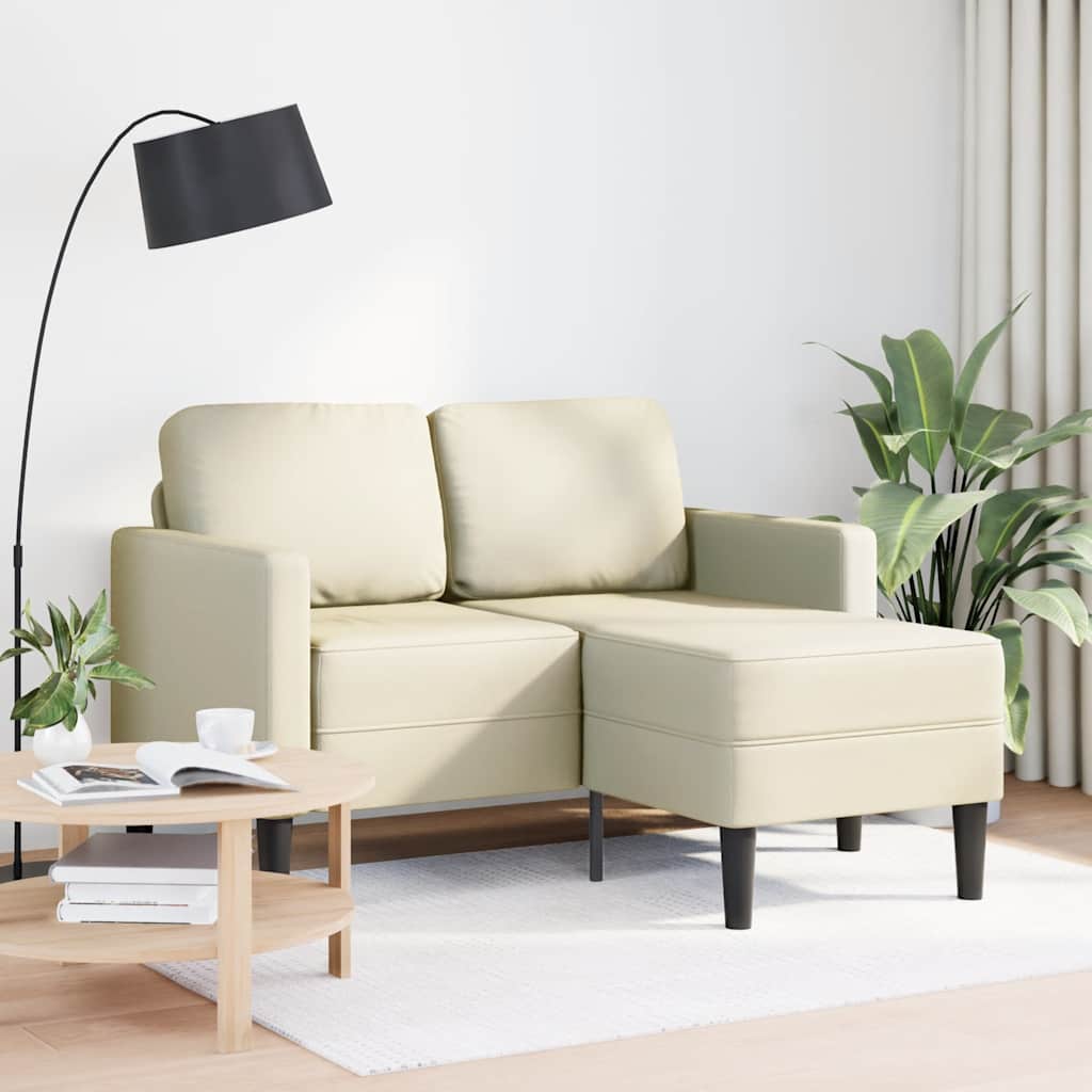 2-personers sofa med chaiselong L-formet 125cm kunstlæder creme