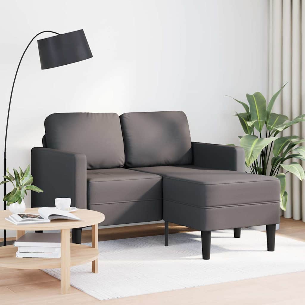 2-personers sofa med chaiselong L-formet 125 cm kunstlæder grå