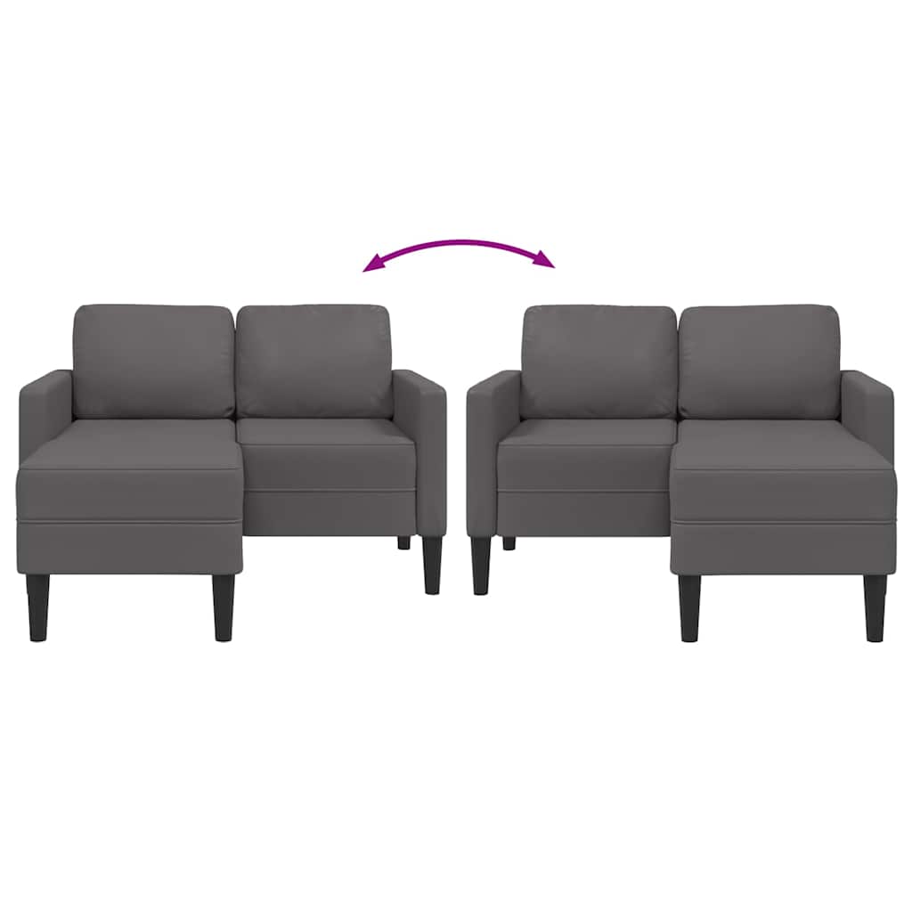 2-personers sofa med chaiselong L-formet 125 cm kunstlæder grå