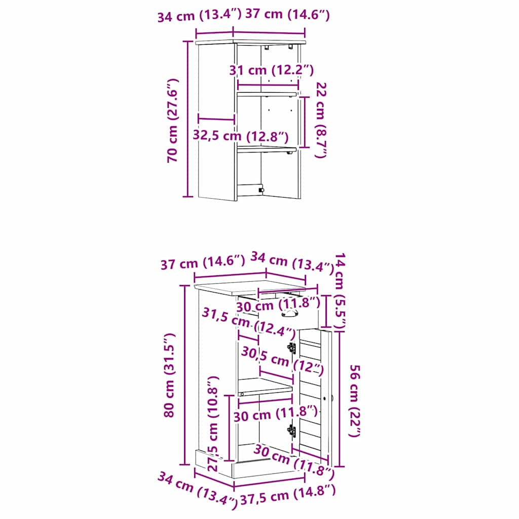 Badeværelsesmøbel sæt med skuffe VIGO 2 pcs Brun og honningbrun