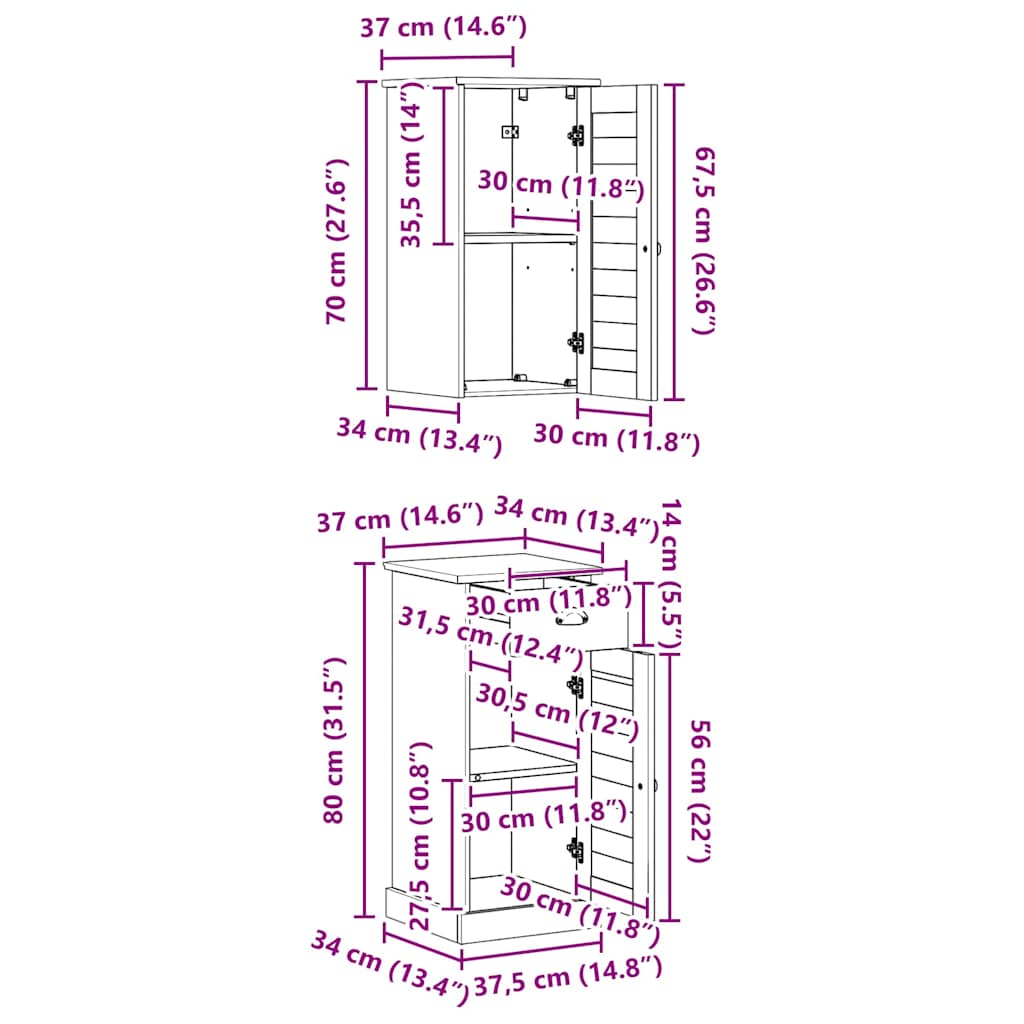 Badeværelsesmøbel sæt VIGO 2 pcs Brun og hvid 37 x 34 x 80 cm