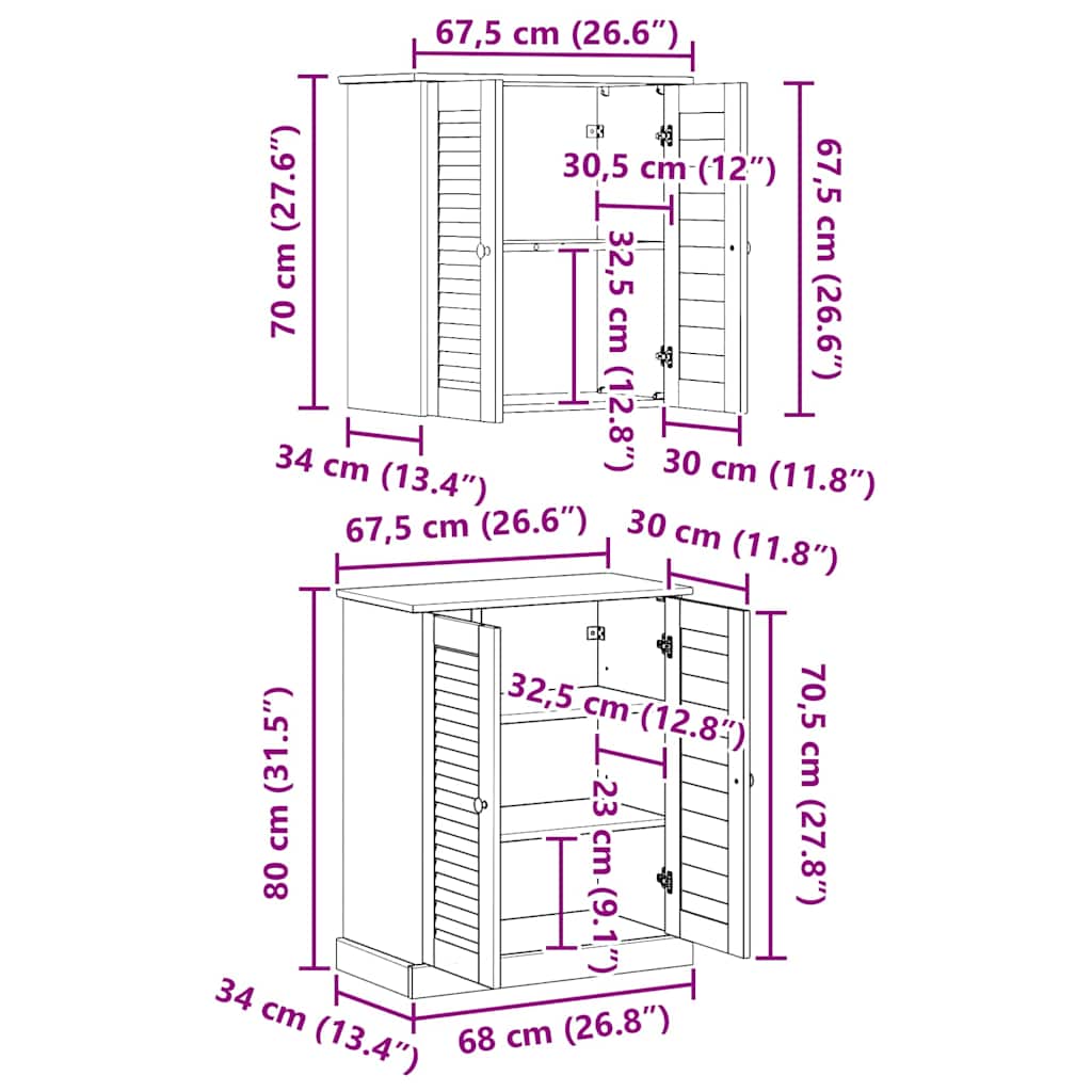 Badeværelsesmøbel sæt med hylde VIGO 2 pcs Brun og honningbrun