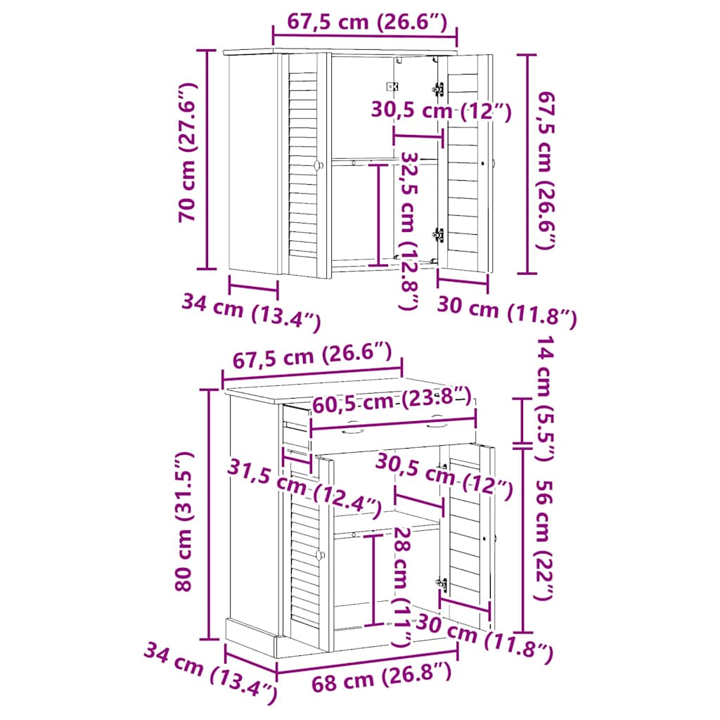 Badeværelsesmøbel sæt med hylde VIGO 2 pcs Brun og honningbrun