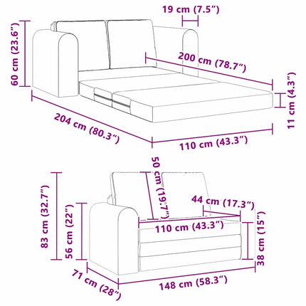 Sovesofa 60cm Mørkegrå Stof