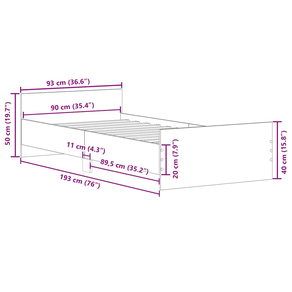sengeramme 90x190cm uden madras konstrueret træ kunsteg
