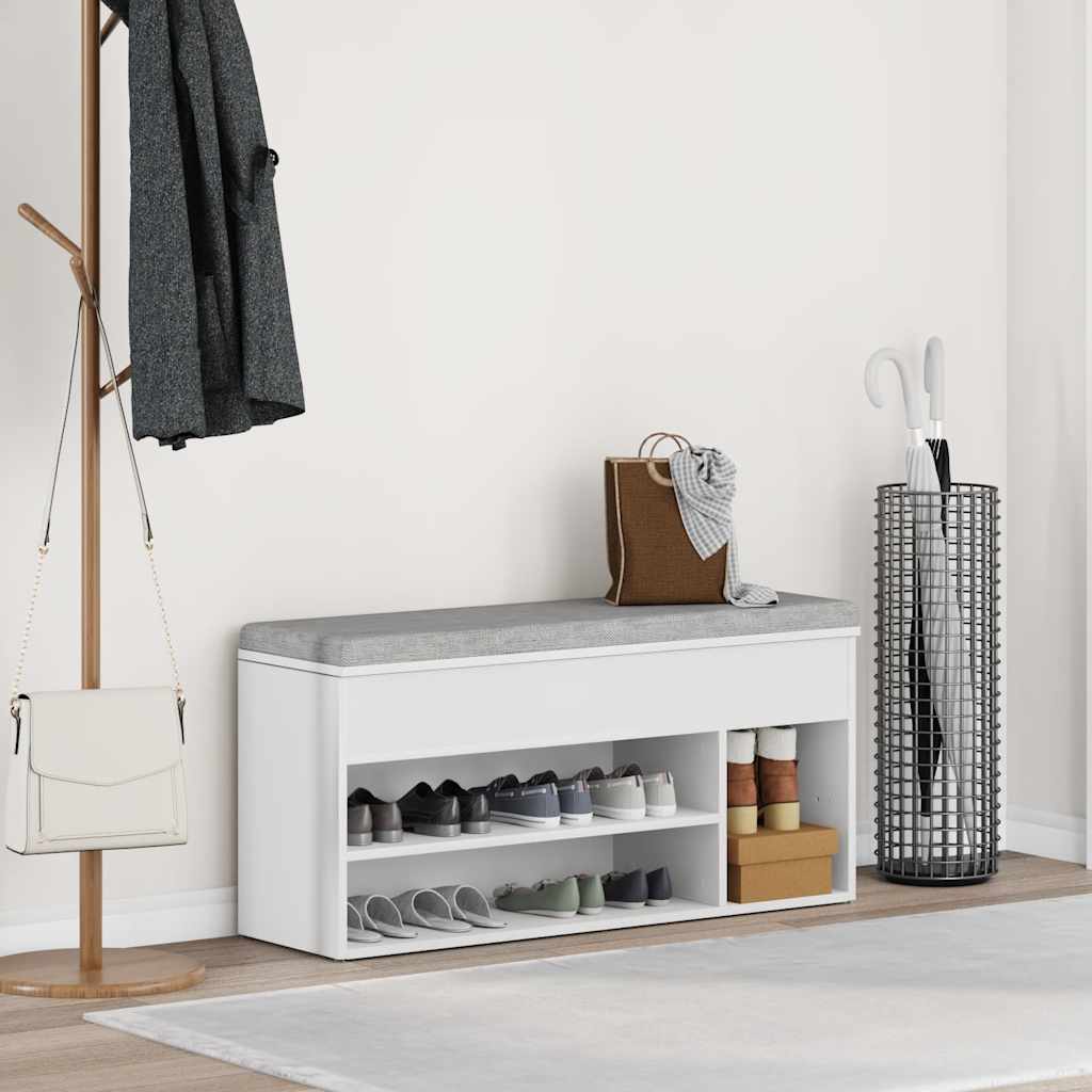 skobænk 102x30,5x45 cm konstrueret træ hvid