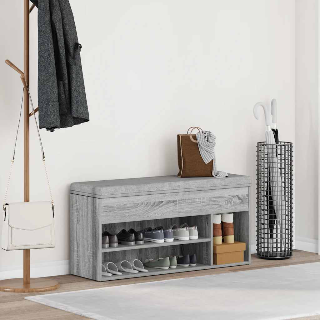 skobænk 102x30,5x45 cm konstrueret træ grå sonoma-eg