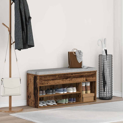 skobænk 102x30,5x45 cm konstrueret træ antikt træ