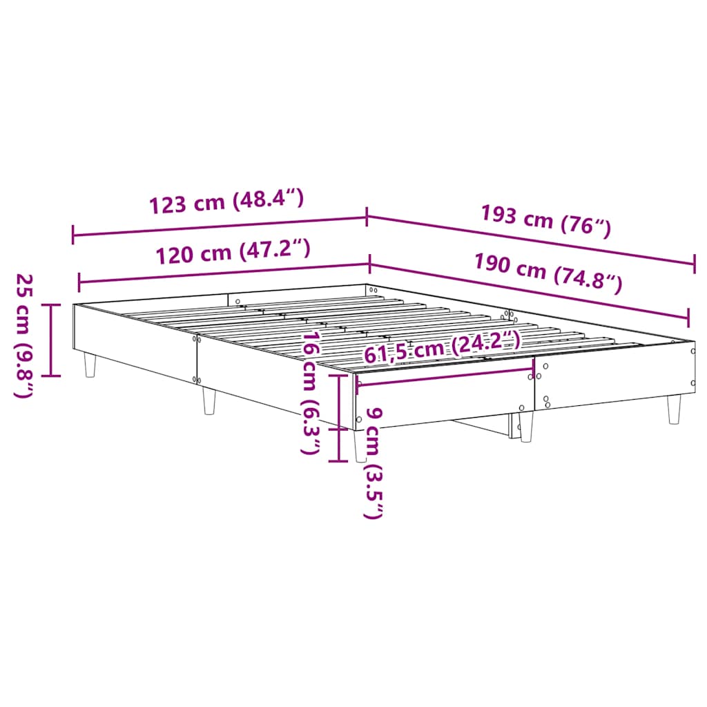 sengestel uden madras 120x190 cm konstrueret træ sonoma-eg