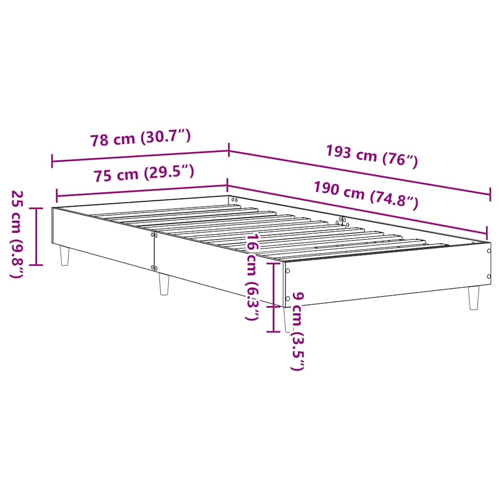 sengestel uden madras 75x190 cm konstrueret træ brunt eg