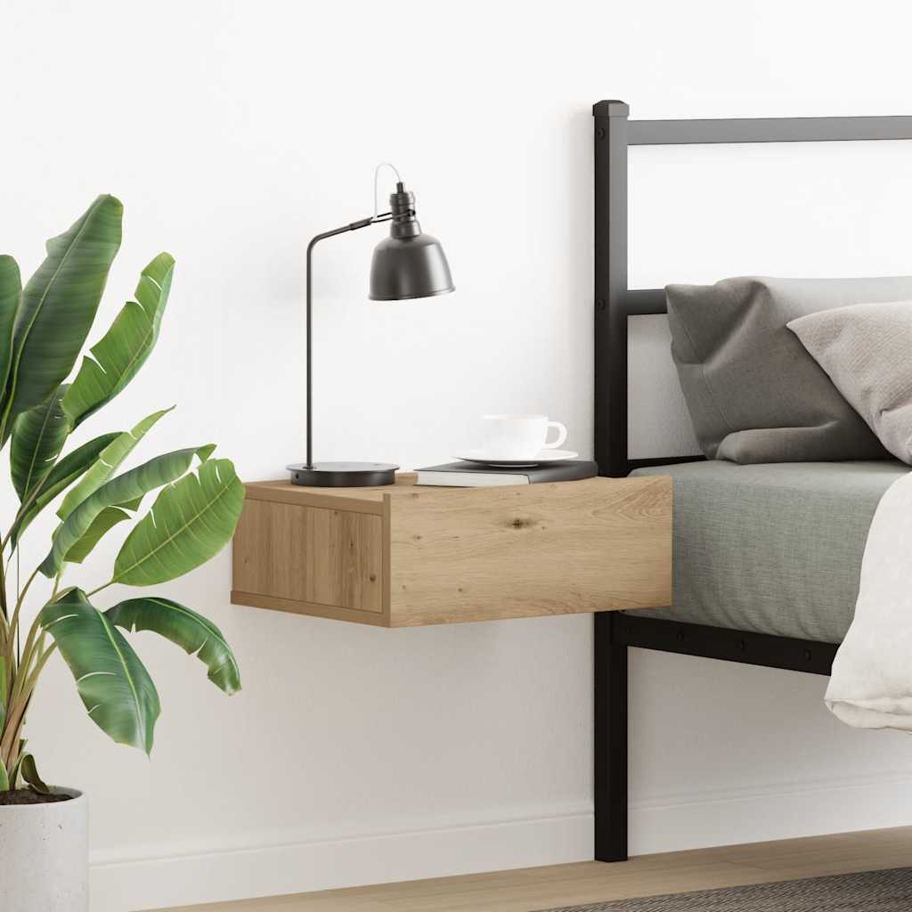 væghængt natbord 40x32x15 cm konstrueret træ kunsteg