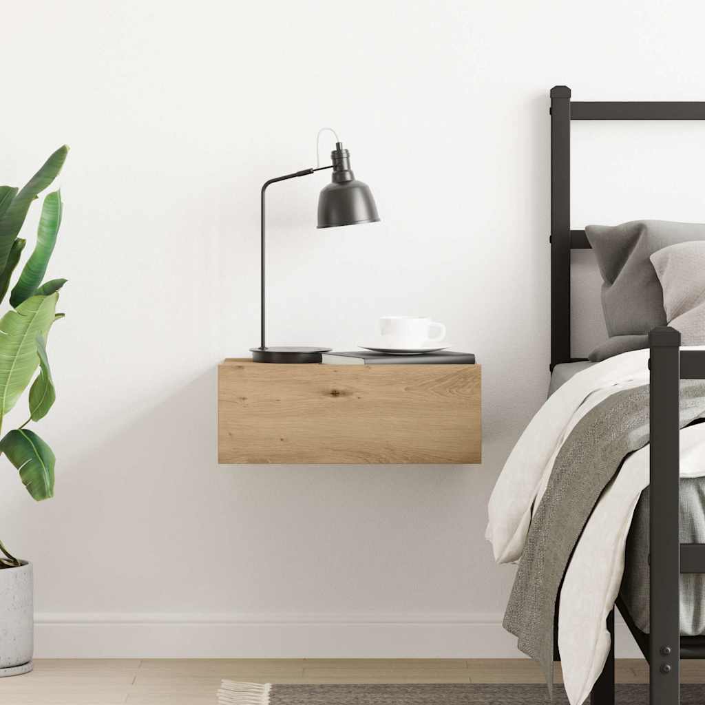 væghængt natbord 40x32x15 cm konstrueret træ kunsteg