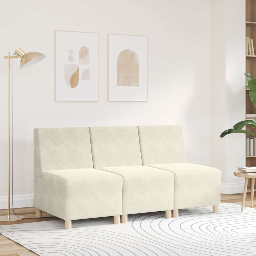 modulær sofa uden armlæn cremefarvet 55 cm fløjl