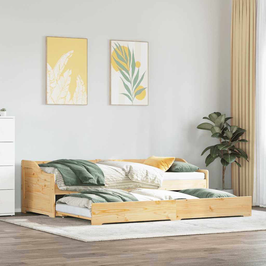 Daybed i massivt fyr med udtræk IRUN 90x200 cm - uden madras