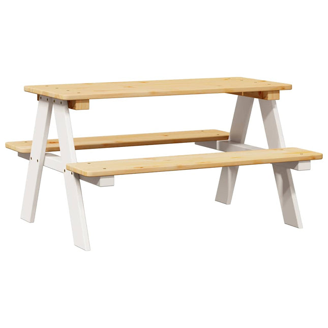 børnebord med bænke IRUN 90x79,5x50 cm massivt træ hvid